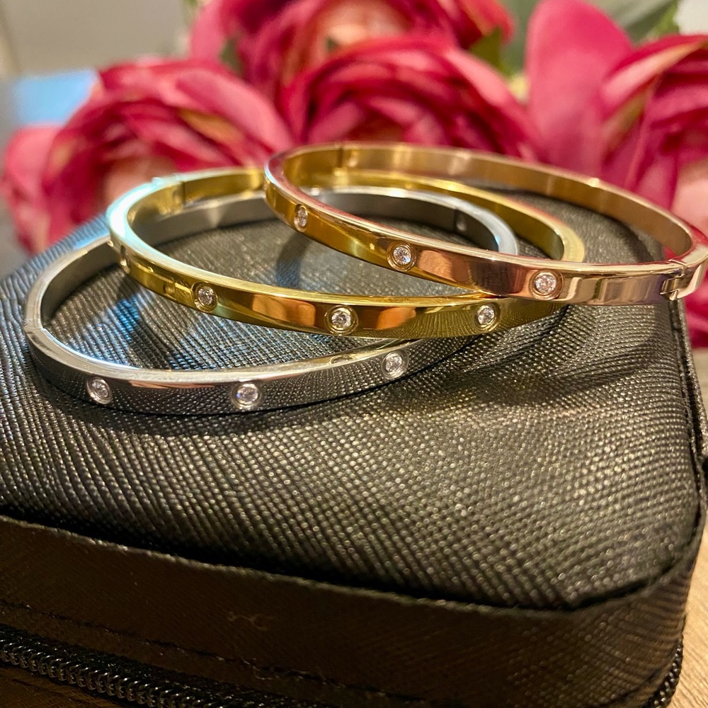 🌸 Bracelet Bangle Stainless Steel/Cubic Zirconia - Picture 9 of 9